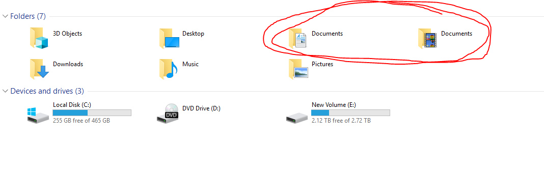 Two Documents Folders and no Video folder. 01217a3f-b5f1-4dc5-9643-a811787024e3?upload=true.png