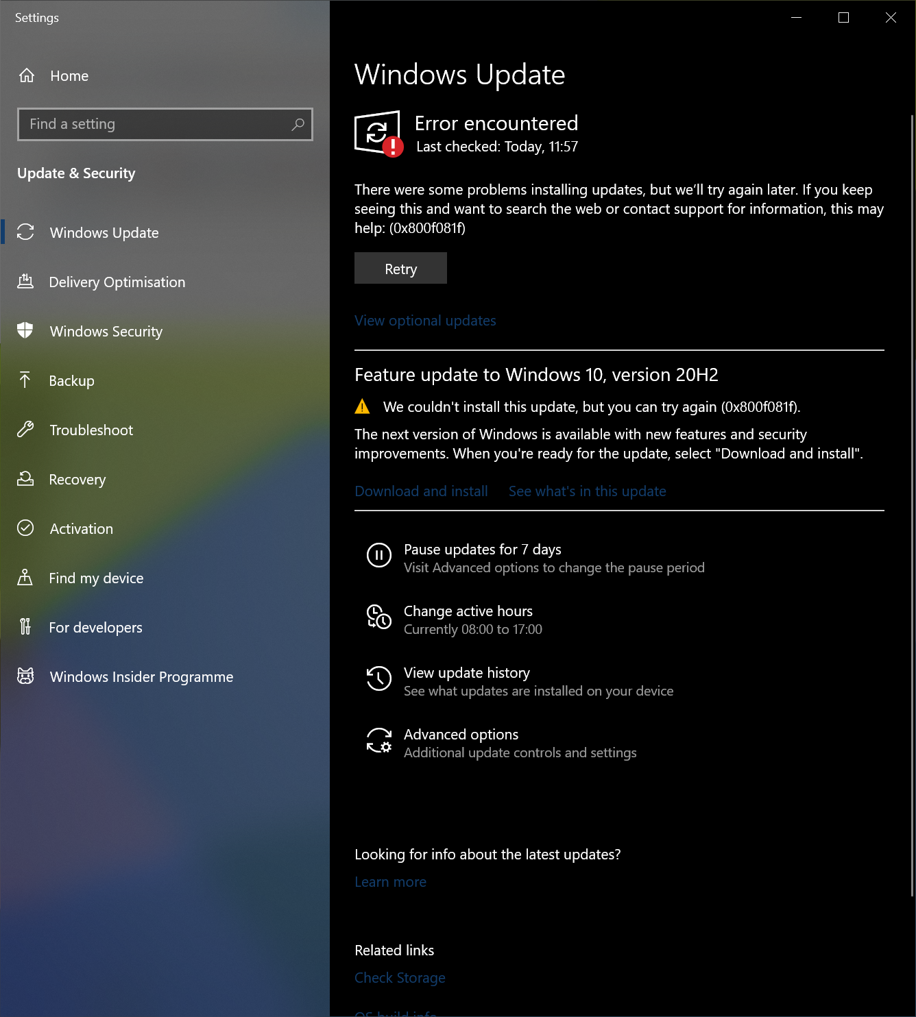 Unable to install Windows updates - error 0x800f081f 0143e317-e18b-48b4-b86c-821b0e50fc36?upload=true.png