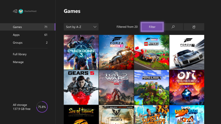 May 2020 Xbox One Update now available with Simpler Guide and More 01_collection_games_filter_PR.jpg
