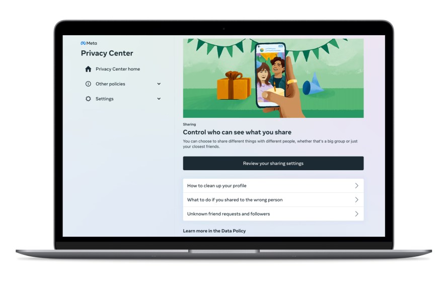 I can't access any meta services such as facebook on my pc 01_Privacy-Center.jpg