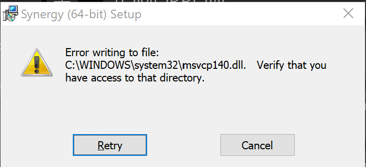 Error writing to file: C:\WINDOWS\system32\msvcp140.dll. Verify that you have access to... 0240ce1c-7db4-445a-90a2-923b62f3701c?upload=true.png