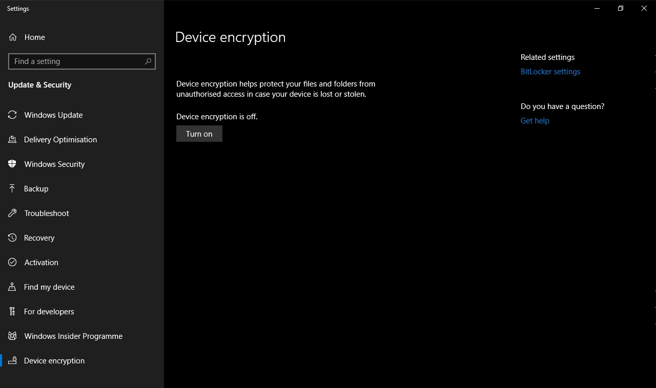 Device Encryption options for "Microsoft Windows 10 Home Single Language" 03878597-210a-47fa-9066-9256dc3bff5d?upload=true.png
