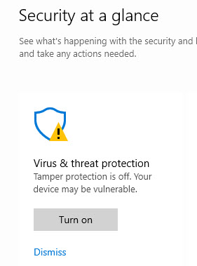 How to dismiss the Win 10 Tamper protection reminder, permanently 059a6cd4-bc88-44c9-9112-47bd76425bfc?upload=true.jpg
