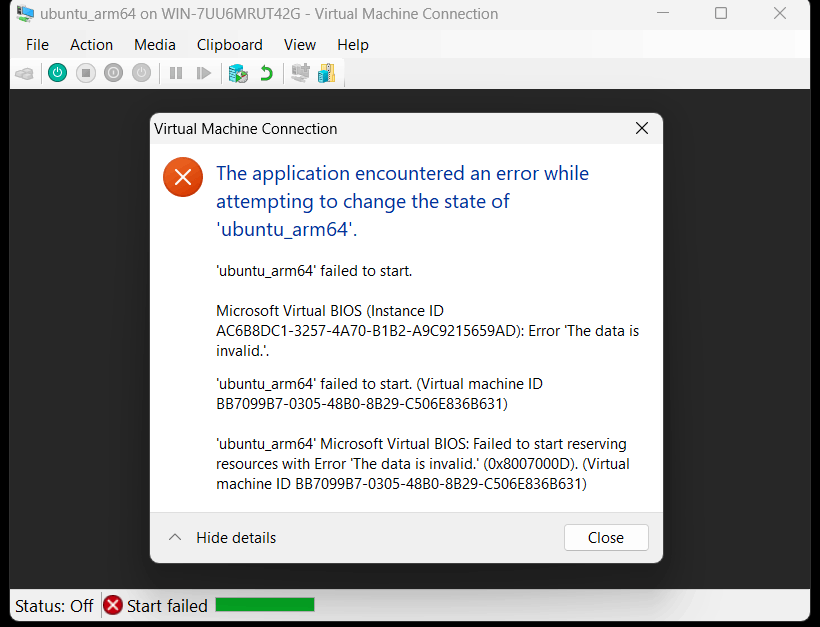 I need an arm64 rpm based Linux distribution in either Hyper-V or WSL2? 063a8433-ef28-45c1-8cf3-7d81e2a51ed8?upload=true.png
