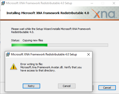 Cant install Microsoft XNA Framework : Error writing to file 06b821ba-f733-4991-93c7-01ca3cc0b541?upload=true.png