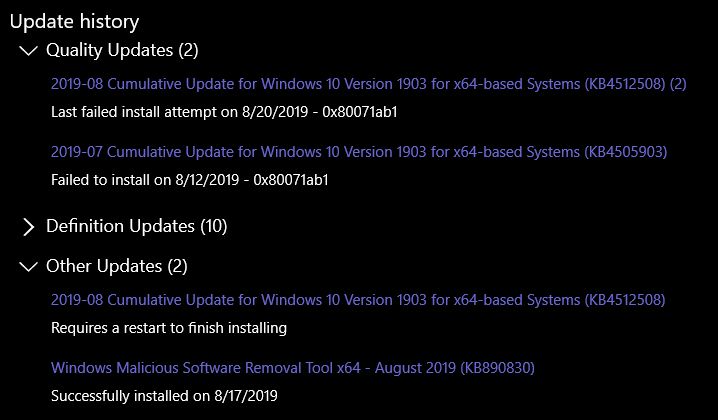 installing w10 update KB4512508 cab file though dism doesn't update installed updates list 06dc8ba2-8c9a-4325-9480-d7dd24dcb6fd?upload=true.jpg