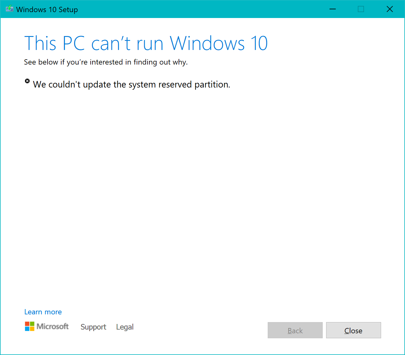 Upgrade fails - We couldn't update the reserved partition. 0xc1900201. This PC can't run... 07b277e6-852d-4267-ad32-d8335f500a67?upload=true.png
