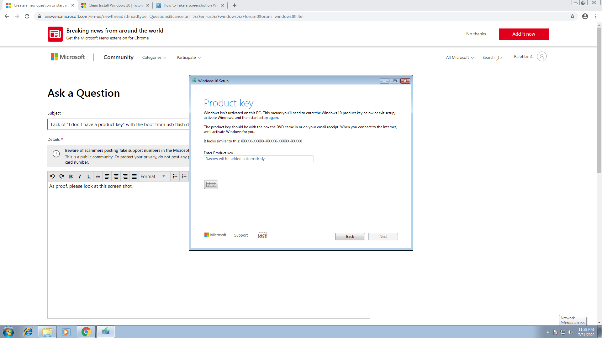 Lack of "I don't have a product key" with the boot from usb flash drive of Windows 10 07b69bee-0a02-4635-9b07-718574d4f13b?upload=true.png