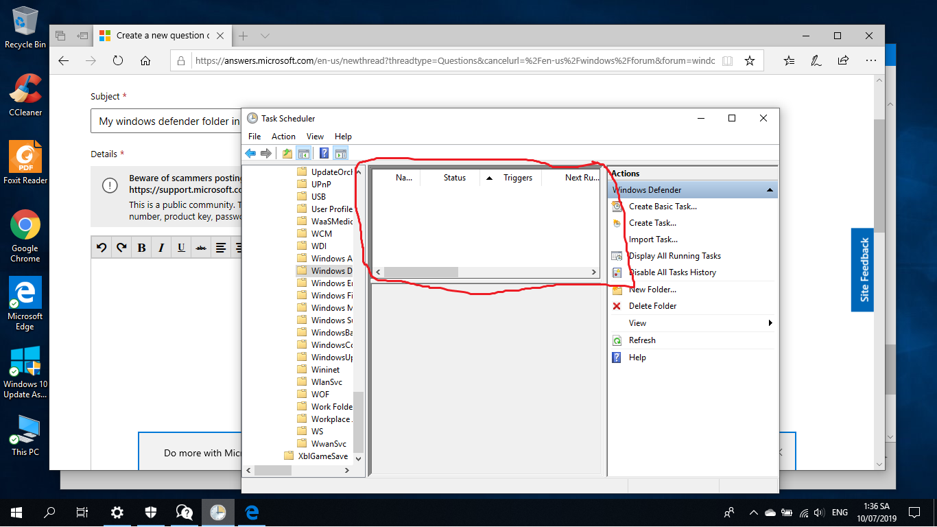My windows defender folder in task scheduler has nothing and i cant active the antivirus 07fac016-eaa7-4825-89f6-348fd0113484?upload=true.png
