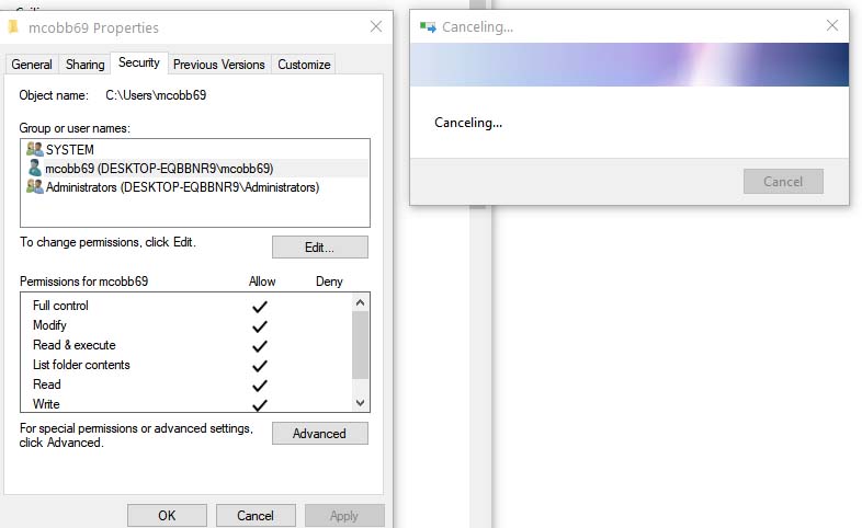 Windows 10 cancelled a change in permissions and is stuck 080707fb-20a9-4940-a212-e0a03d5bce23?upload=true.jpg