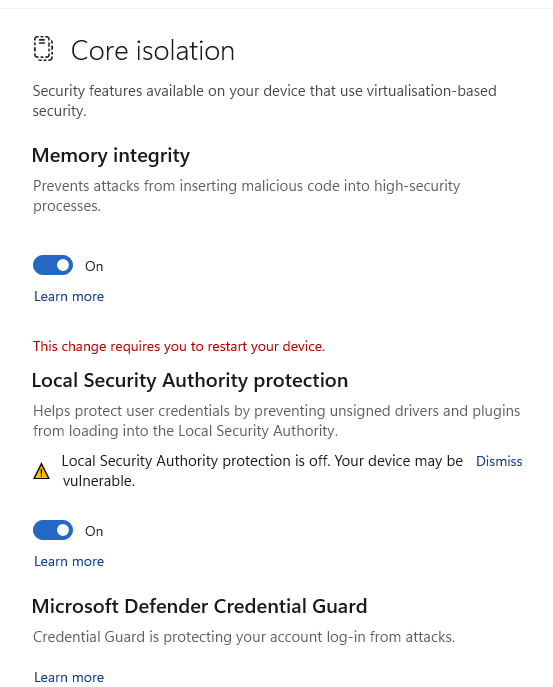 Local Security Authority is on but I'm getting warnings 08fa427c-8020-4fdf-a65b-9e2f3ee936f8?upload=true.png