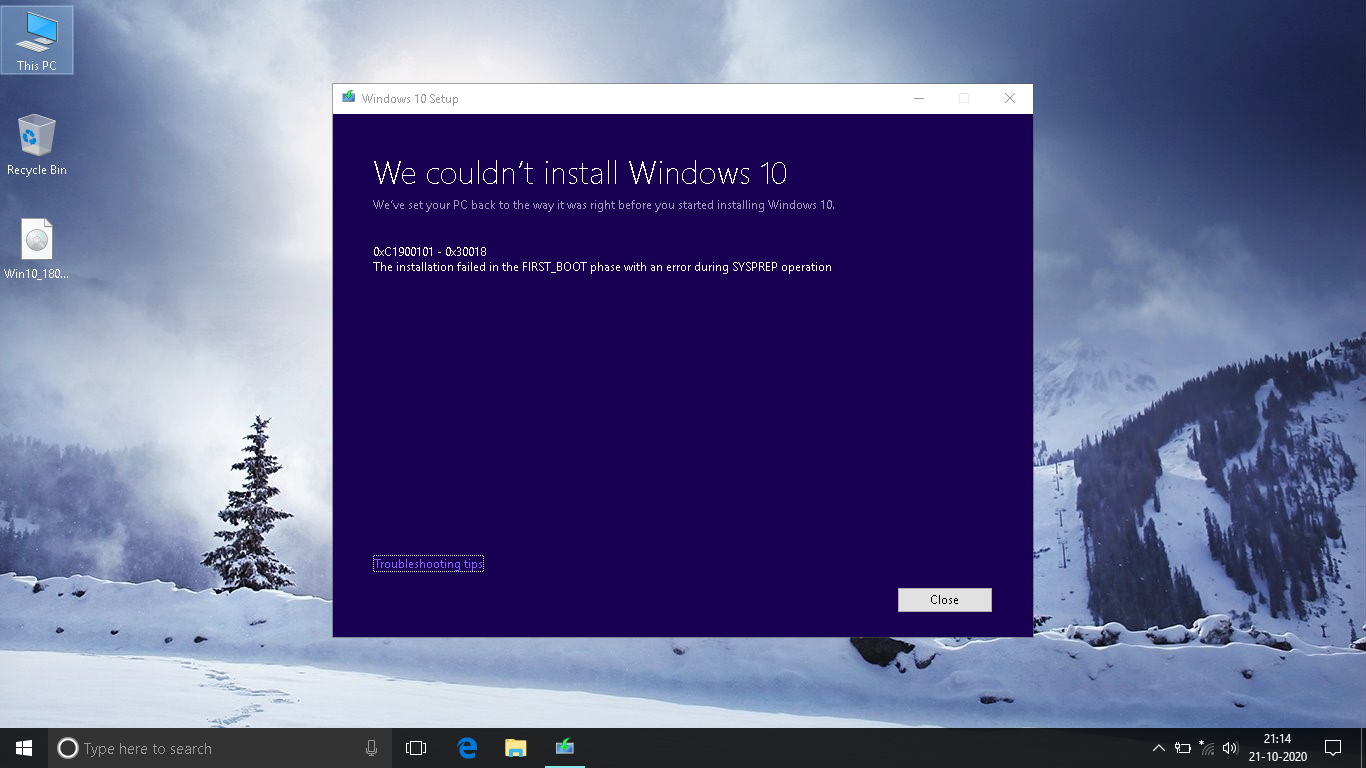 0xC1900101 - 0x30018 the installation failed in the FIRST_BOOT phase with an error during... 09bb0c79-1a35-4d79-acbe-6a902db0b3c1?upload=true.png