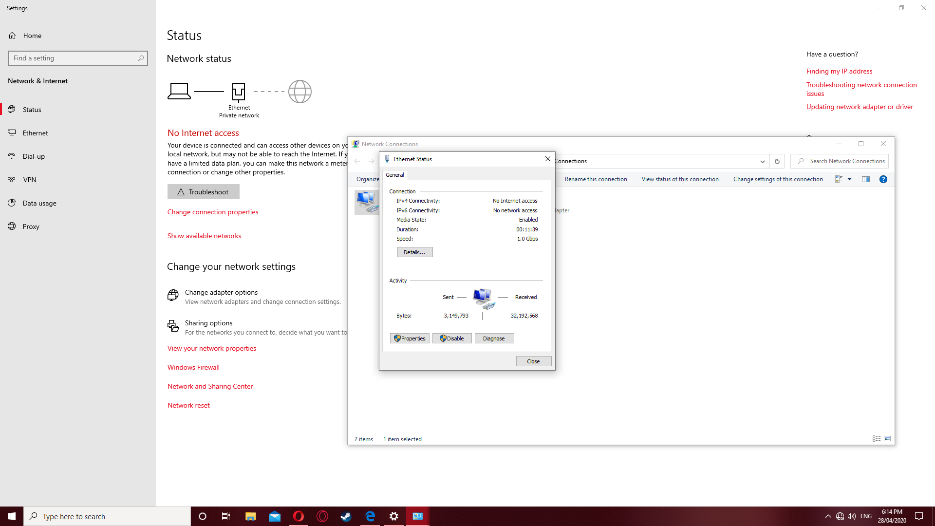 'No Internet', I am able to access the internet through both my browsers Edge and Opera,... 0a42ef77-dd63-4c56-ac1b-ad701ac44946?upload=true.png