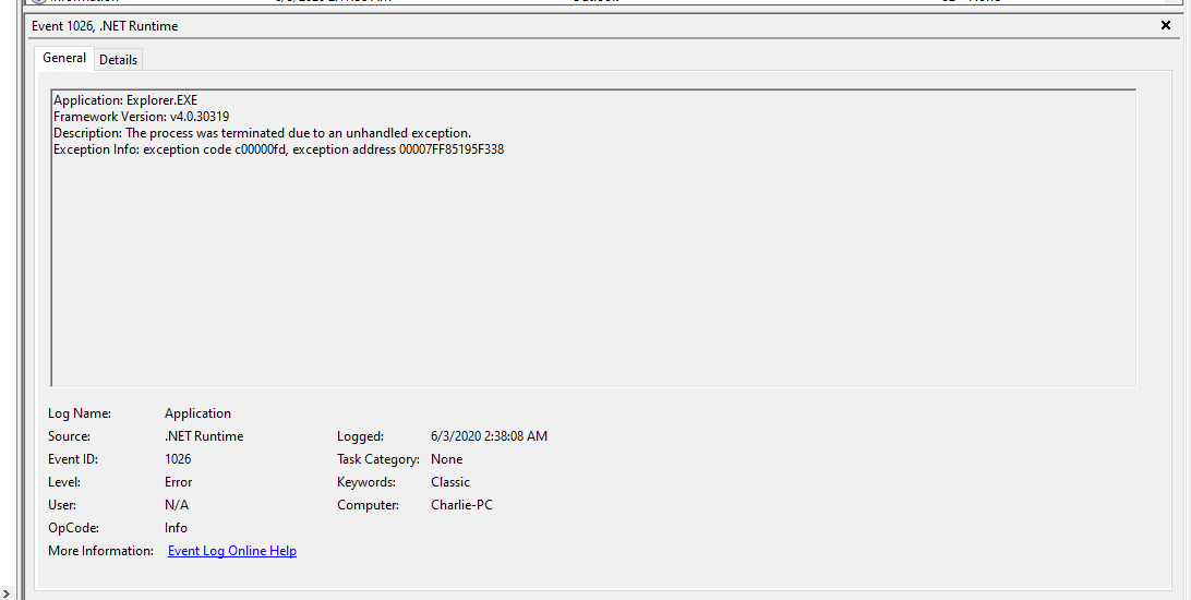 Always crashing explorer.exe by unknown .NET Runtime Error 0a615d80-6a29-45f1-ab76-a19198716066?upload=true.png