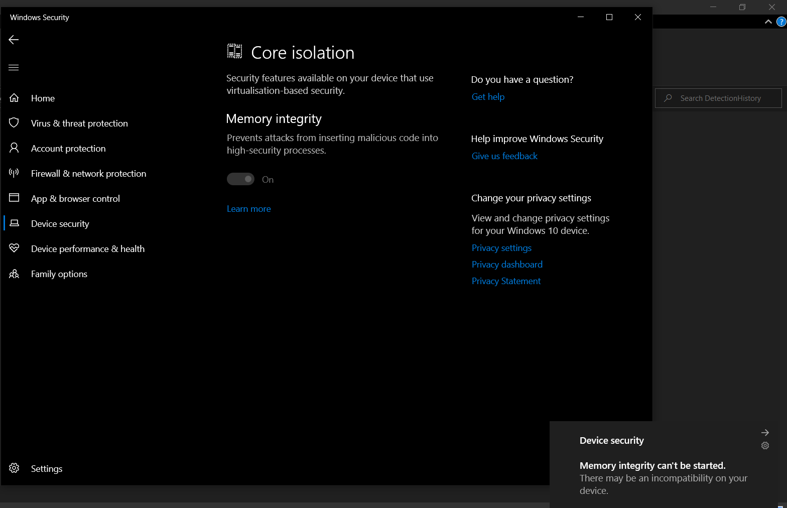 Cannot enable core isolation memory intergrity 0a7f1629-7223-4844-b245-a4d293ae47bc?upload=true.png
