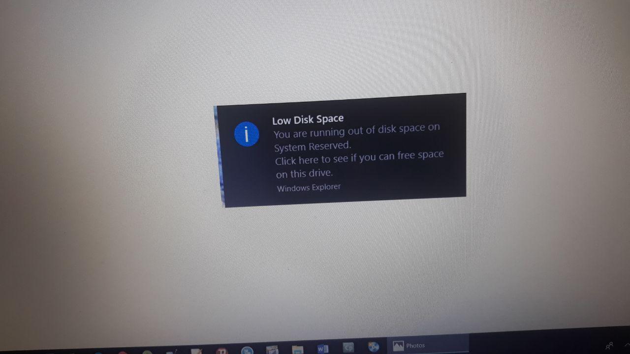 you are running out of disk space on system reserved - Windows 10 - 0a9cdde3-68af-4ef8-8e48-b3fa23b05d73?upload=true.jpg