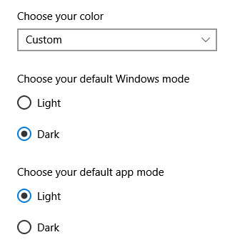 Light, dark and custom options don’t show under Settings / Start / Personalization / Colors 0ae6eea2-850f-48f5-959a-3420c036e628?upload=true.png