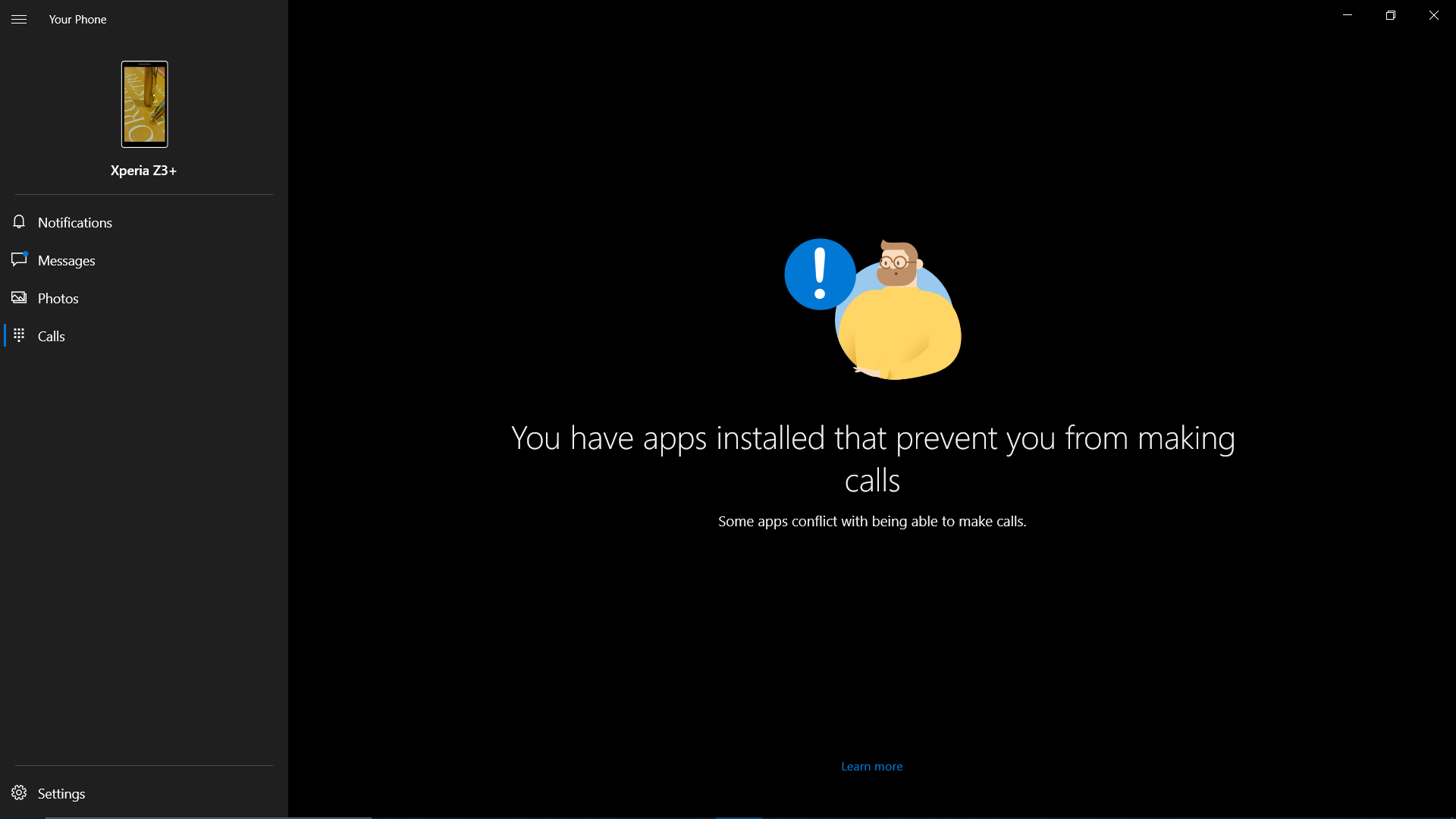 Unable to complete call setting on 'Your Phone' app. 0b8fc946-f7cf-4511-843e-4f280cbf016e?upload=true.png