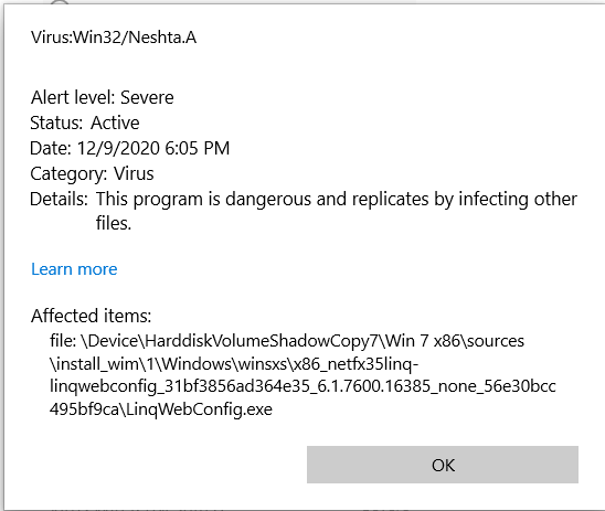 Infinite false Neshta.A detections 0bd83577-ec99-4f0e-bc78-94194836aec3?upload=true.png