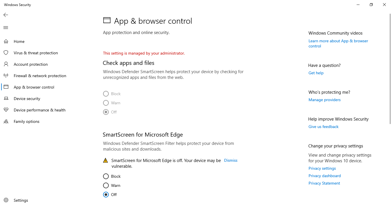 Windows Defender Security Center: Can't turn on 'Check for apps and files' 0c9773f5-f1d2-46cc-a86e-1b7dc07eb595?upload=true.png