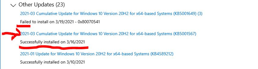 Update WONT install = 2021-03 Cumulative Update for Windows 10 Version 20H2 for x64-based... 0ccf6c42-4cf5-4fbf-a032-c42e16248e51?upload=true.jpg