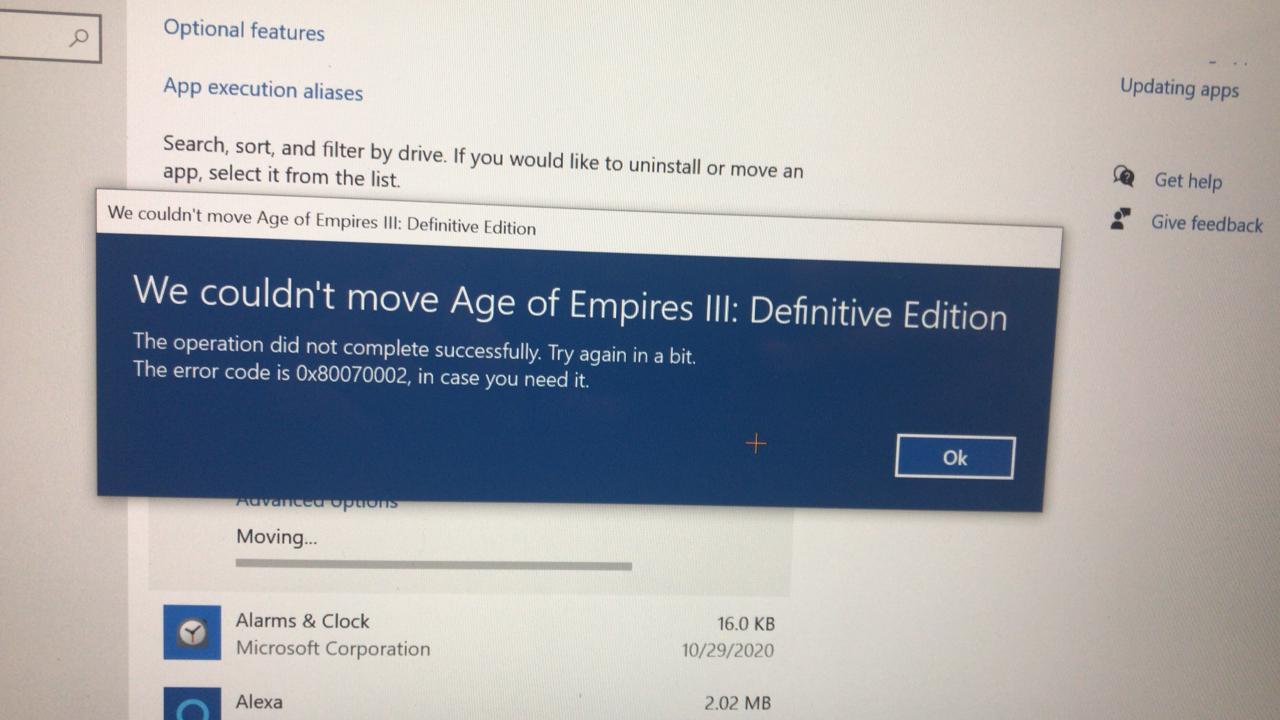 Not being able to move a game from my laptop storage to an external SSD. Error code 0x80070002. 0ceba238-0de0-4747-8330-67f010642f1c?upload=true.jpg