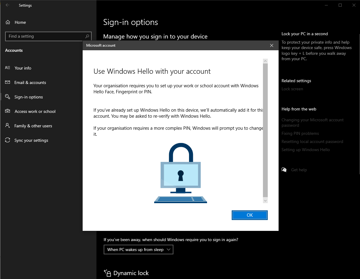 Can't change PIN due to work account, despite having personal acc as my main one 0d2a4cab-684d-44e2-b4f8-81354511cc46?upload=true.png