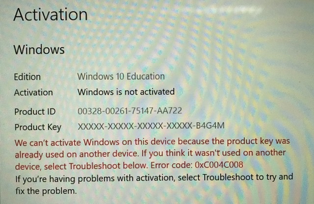 Upgrading Window 10 Education fail due to double product key activation 0e023429-01b6-49a5-974b-54de55f03bd3?upload=true.jpg