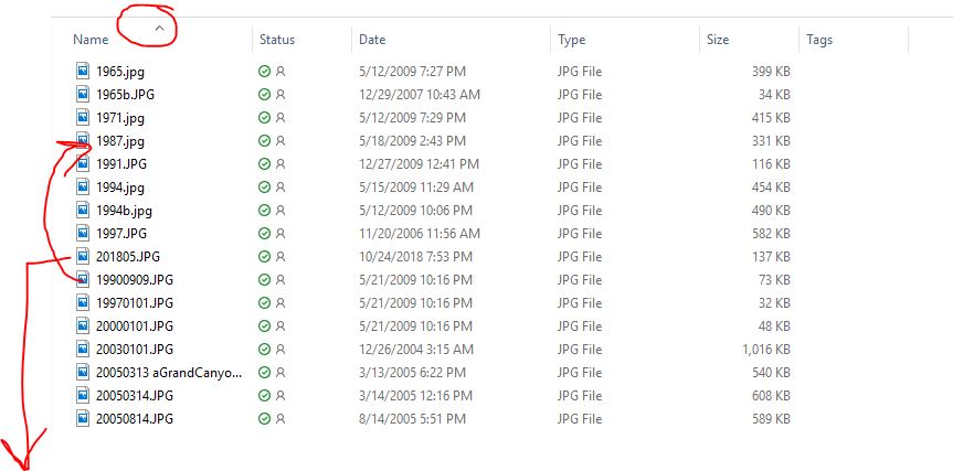 Is there a bug in filename sort in Window 10?  Below I sort by filename but it is NOT correct. 0e5ba6de-b887-4d5f-91f9-2df424695415?upload=true.jpg
