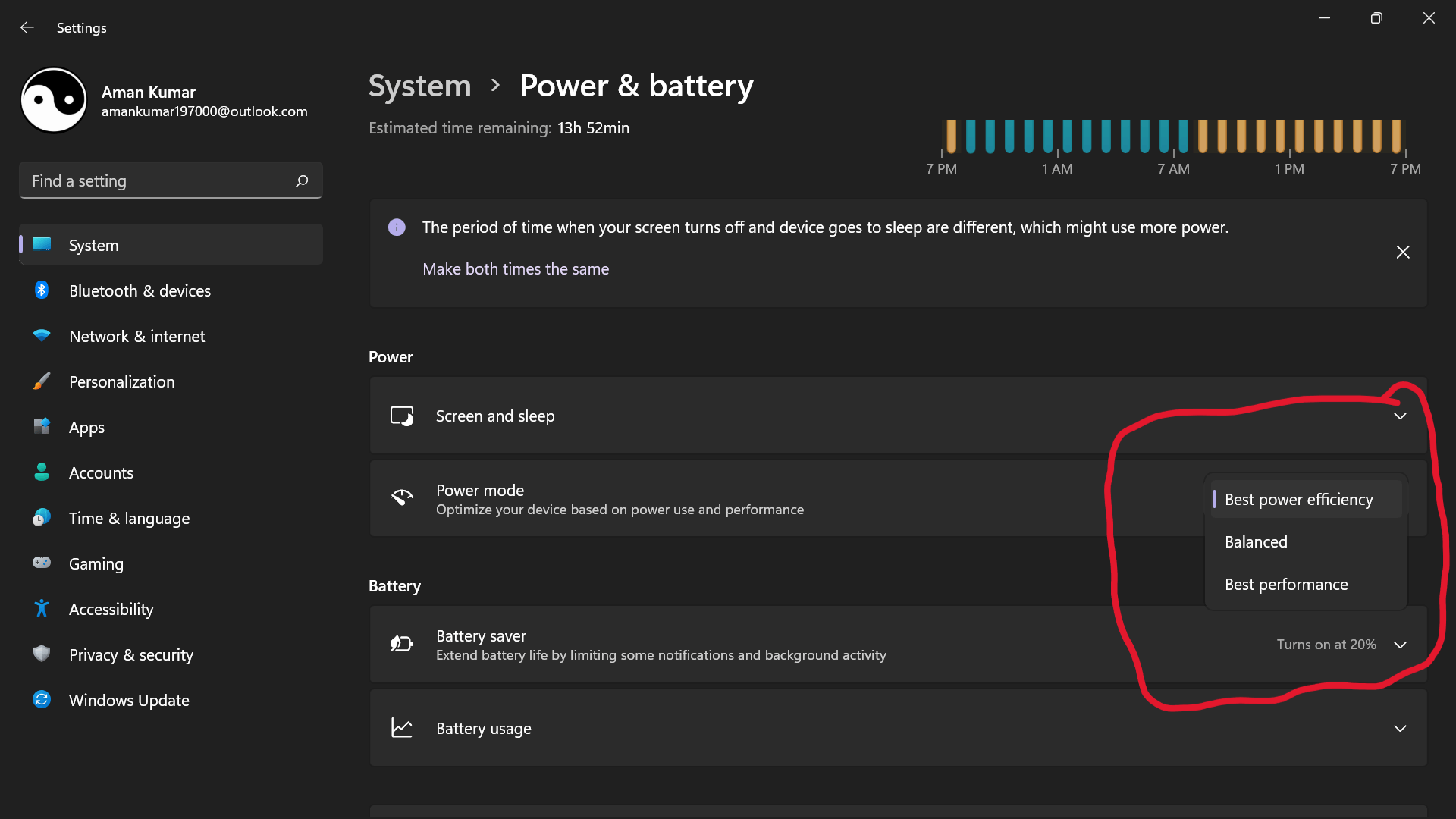 why my power mode changes into power efficiency mode automatically? 0f6d8074-0b5a-48d4-81a9-1e8d7c7251a2?upload=true.png