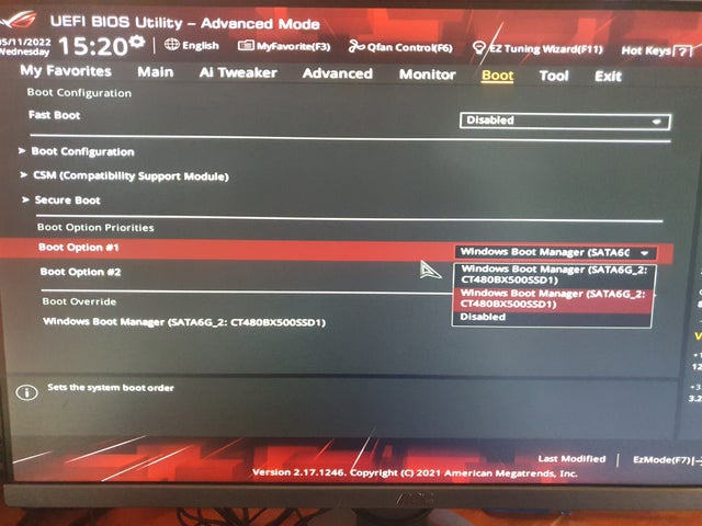 How come after using MBR2GPT the Boot Manager has 2 options? Choosing the 1st one results... 0qoaeb1dywz81.jpg