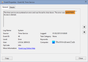 The Time service encountered and was forced to shut down, Error 0x80070005 0x80070005-300x210.png