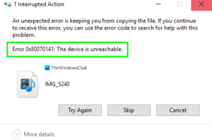 Fix Error 0x80070141, The device is unreachable on Windows 10 0x80070141-The-device-is-unreachable-300x199.png