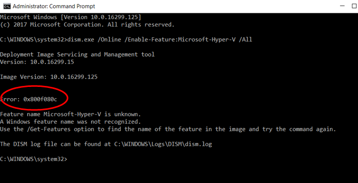 Fix 0X800F080C Hyper-V error on Windows 10 0X800F080C-Hyper-V-error.png
