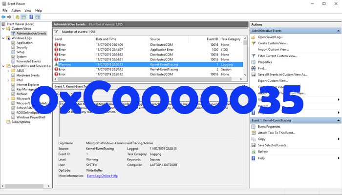 Fix Error code 0xC0000035 in Event Viewer on Windows 11/10 0xC0000035.png