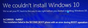 Error 0xC1900101 – 0x40017, The installation failed in the SECOND_BOOT phase 0xC1900101-0x40017-1-300x95.jpg