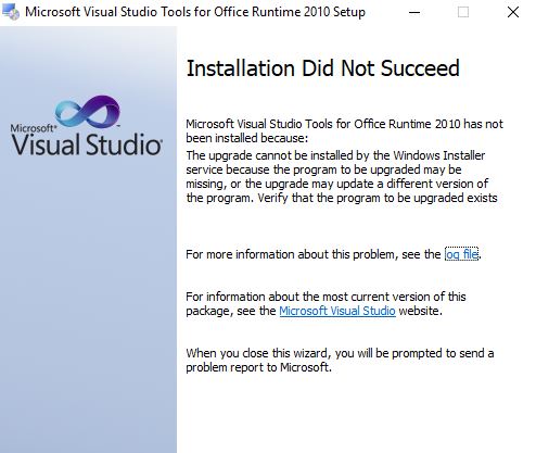 Microsoft Visual Studio 2010 Tools for Office Runtime - Installation Error  and Downloads...