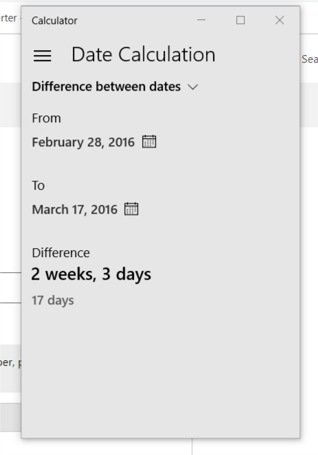 Win10 calculator issue - leap year not considered 10a9b7bb-302f-4ce0-bac4-8c74469a7be2?upload=true.png
