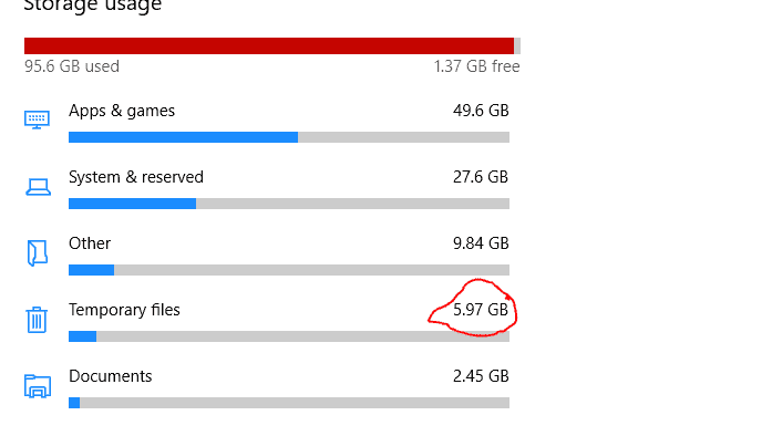 Temporary files in storage usage says different number than the actual one. 10b8006b-2273-4d6d-8bd3-3053df3d14c5?upload=true.png
