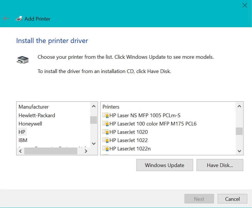 Unable find HP laser 1018 printer driver