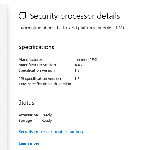 TPM 1.2 upgrade to TPM 2.0 is showing on manufacture website but not in windows to be used. 1286d295-aa7f-42c1-840f-6afe322cbbb1?upload=true.png