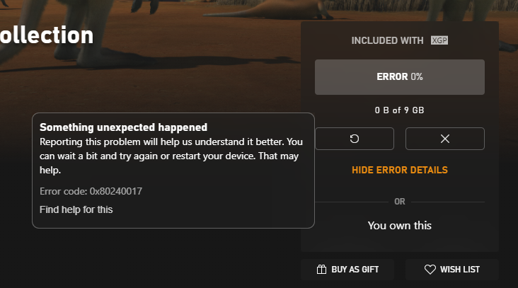Error code: 0x80240017 while trying to install 
