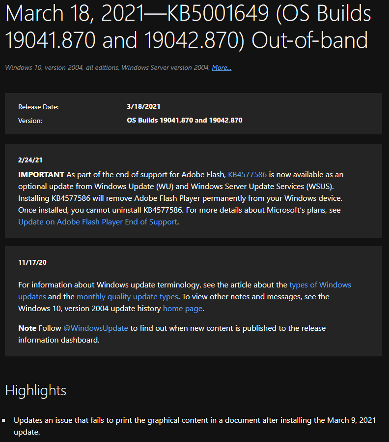 KB5001649 OS Builds 19041.870 and 19042.870 Optional Update was released again on 3/21/21 134516ce-bf6e-4a9e-982b-bd9e6955d6cd?upload=true.png