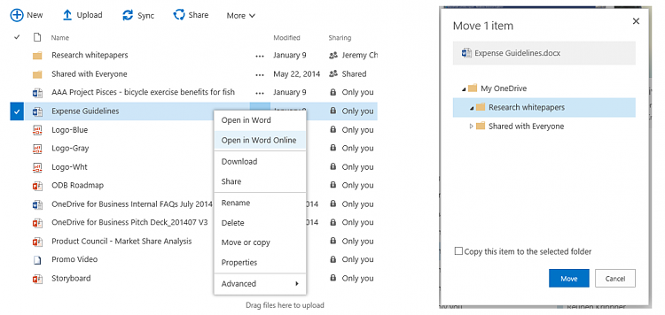 Using OneDrive - Managing Files 14054d1485950038t-onedrive-managing-work-files-browser-getting-easier-right-click-copy-move1.png
