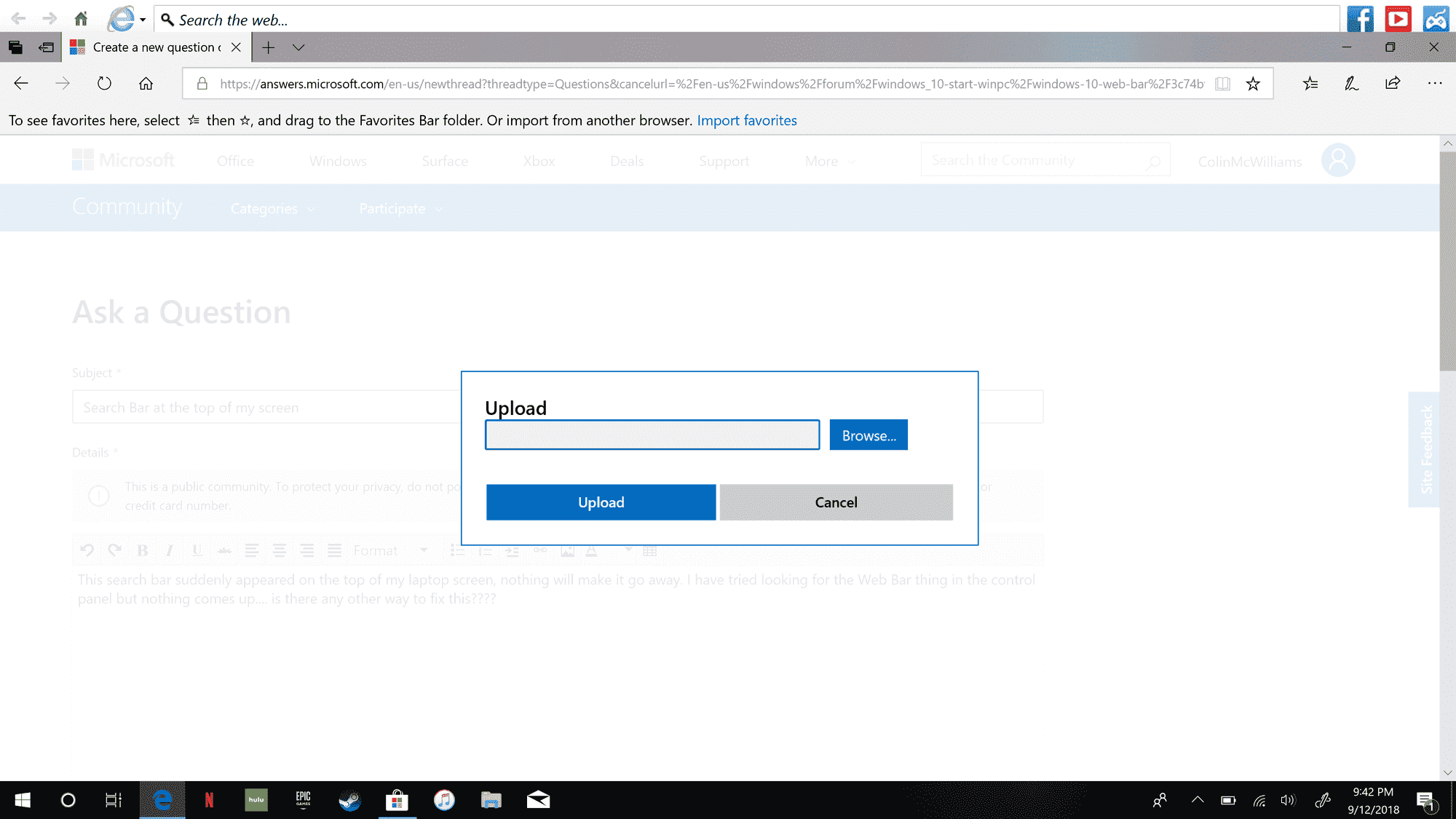 Search Bar At The Top Of My Screen Windows 10 Forums