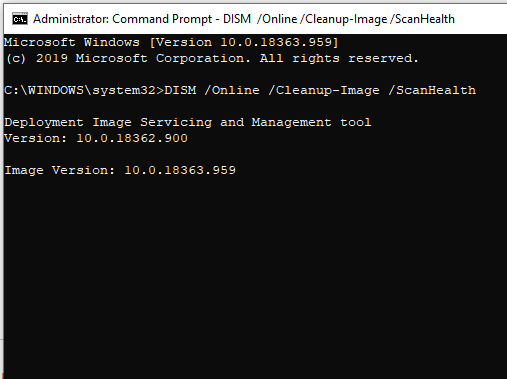 DISM /Online /Cleanup-Image /ScanHealth is stuck at Image Version 158fce58-af0a-46ef-be74-2675fc54e12f?upload=true.png