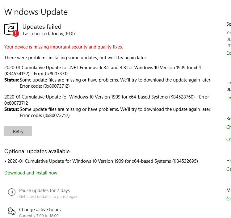 can Not update my Custom PC desktop 8700 i7 - neither pause updates... what you recommend... 1597def0-2324-4962-9aaa-7e1d82396466?upload=true.png