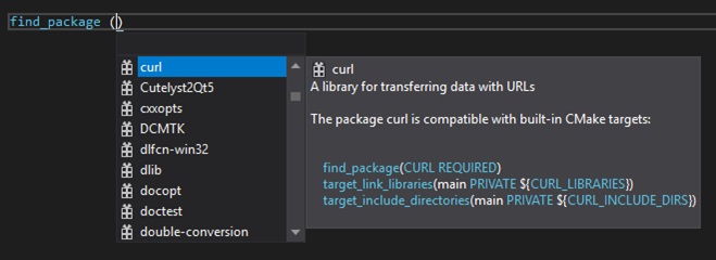 Visual Studio 2019 version 16.1 Preview 2 now available 16.1p2-CMakeFindPackage.jpg