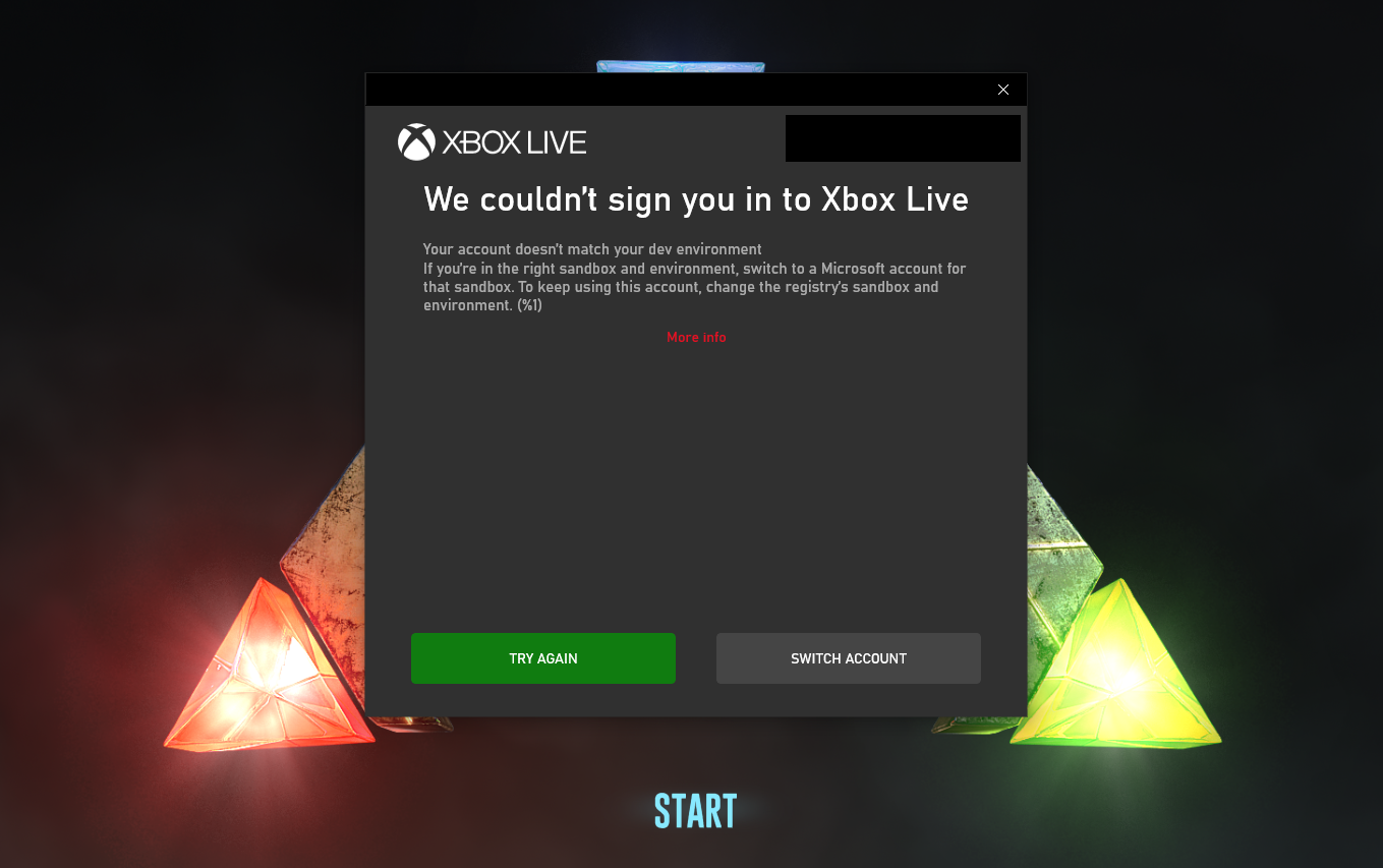 Ark says my account doesn't match my "dev environment" when I try to sign into Xbox Live. 162dc47a-e568-4688-804b-20f2afa455c2?upload=true.png