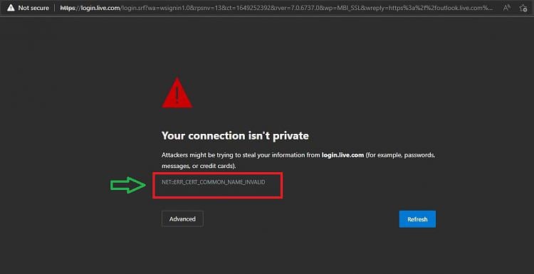 I get this error when trying to sign into one note and outlook mail on my computer . how do... 1649351387t-outlook-mail-only-working-when-my-vpn-active-desktop-computer-connection-not-private.jpg